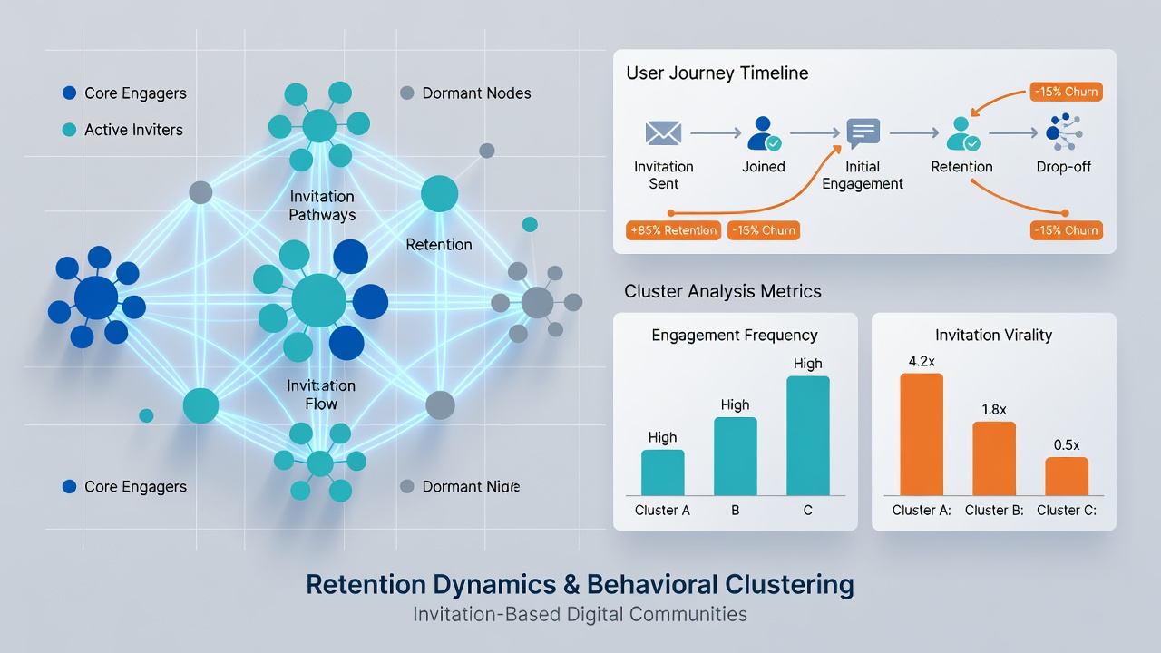 Cluster distribution chart showing retention rates across different behavioral segments in closed digital communities